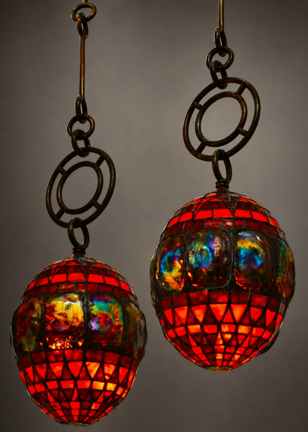 Pair of Tiffany Studios Rare Turtleback Lanterns